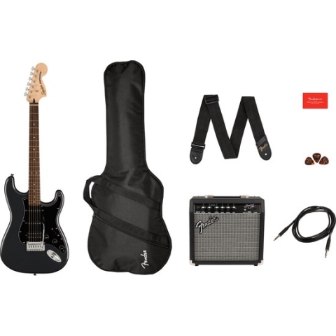 Squier Affinity Stratocaster HSS Pack IL, Charcoal Frost Metallic - Elektrische gitaar starterset - zwart