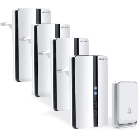 Bell4U - Draadloze deurbel met 4 ontvangers - Wit - Waterdichte deurbelset - Batterijen zijn niet nodig