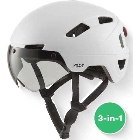 GOOFF® PILOT 3 in 1 Snorscooterhelm met afneembaar vizier - matwit - lichtgewicht snorfiets helm - NTA gecertificeerd speed pedelec helm - geschikt voor blauw kenteken snorscooter en snorfiets - maat M - voor vrouwen en mannen