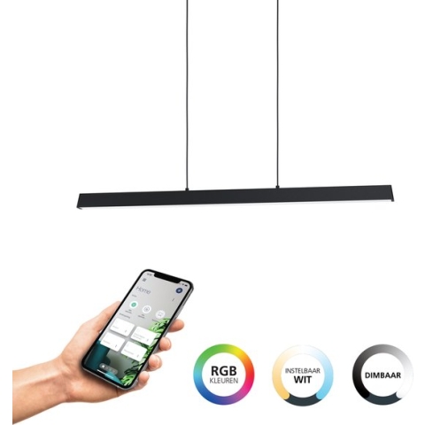 EGLO connect.z Simolaris-Z Smart Hanglamp - 122 cm - Zwart - Instelbaar RGB & wit licht - Dimbaar - Zigbee