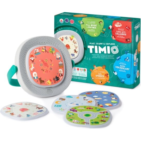 TIMIO Player + 5 Disks - Starter Kit | Interactieve Educatieve Audio-Speler | Leert Letters, Getallen, Kleuren, Dieren & Woordjes | Speelt Kinderliedjes, Verhaaltjes & Sprookjes | Met Geluid & Quizvragen | In 8 Talen | Leerspel van 2 - 6 Jaar