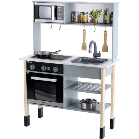 Klein Toys Miele speelkeuken - houten speelkeuken - incl. accessoires - zwart grijs beige