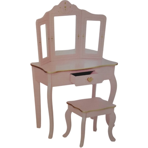 Atmosphera Sisi Kaptafel - tafel hartje met krukje - roze met gouden afwerking