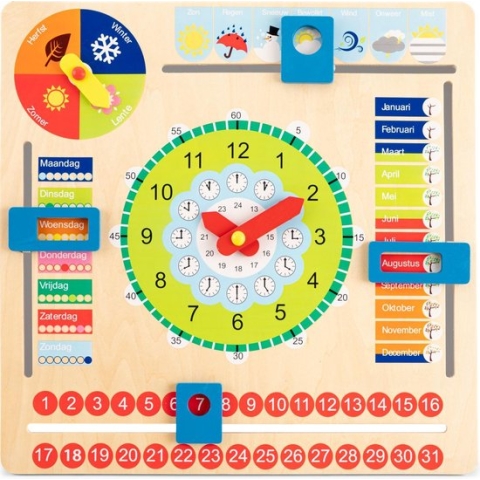New Classic Toys Leerklok - Houten Kalenderklok - Leer o.a. de maanden, seizoenen en klokkijken