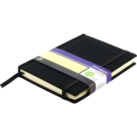 Kangaro alfabetboek - A6 - A-Z - linnen hard cover - zwart - leeslint - sluitelastiek - K-5106