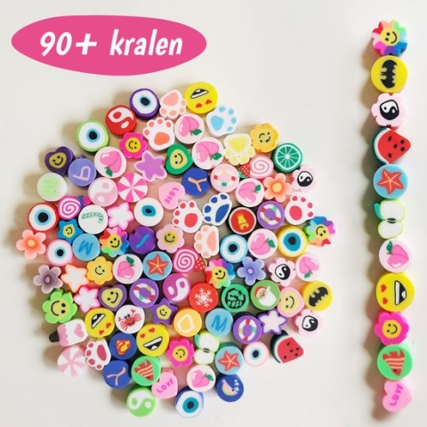 Polymeer Kralen - Katsuki - Hobby en Creatief - Regenboog Kleuren - Kralenset - Heishi Bedels - Sieraden Maken - Poly-klei - Cadeau Knutselen Meisjes - Smiley - Fruit - Bloemen - Hartjes - Emoji - Set 90+ Stuks