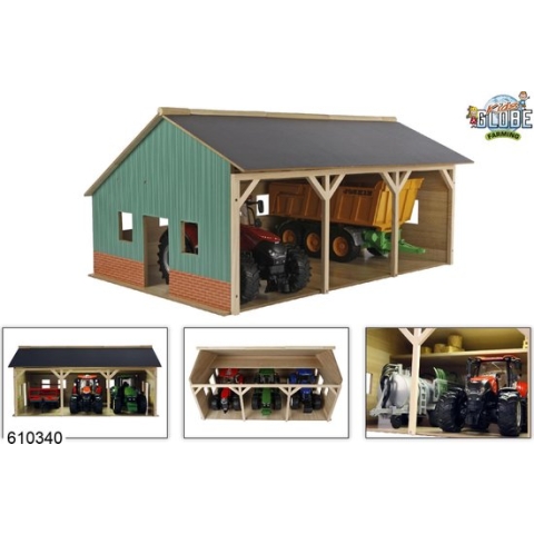 Kids Globe Grote Landbouwloods - Hout - Voor 3 Tractoren - Schaal 1:16