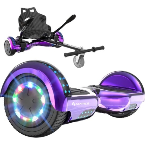 Ampes Hoverboard - Bluetooth Speaker - 24V 4.0 Ah Accu - Oxboard - 12 km/h - UL2272 Gecertificeerd - LED Verlichting - Anti lek banden - Belastbaar tot 120KG - 6.5 Inch - Inclusief Draagtas - 700W Wielen - Chroom Paars + Hoverkart