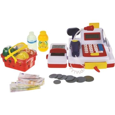 Speelgoed kassa met boodschappen 24x 17x 11 cm voor kinderen - Met licht en geluid - Rekenen leren/oefenen - Speelkassa met pinpas - Winkeltje spelen kinderspeelgoed