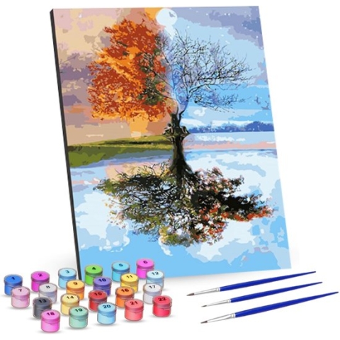 Rubye® Schilderen Op Nummer Volwassenen – Vier Seizoenen – Met Canvas Schildersdoek, Schildersezel en Penselen - 40x50cm