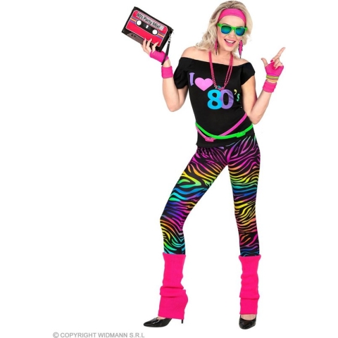 Widmann - Jaren 80 & 90 Kostuum - Geboren In De 80s - Vrouw - Roze, Zwart, Multicolor - Large - Carnavalskleding - Verkleedkleding