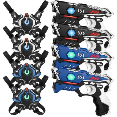 4 laserguns + 4 lasergame vesten - KidsTag lasergame set voor kinderen - Met unieke Vest Only optie!
