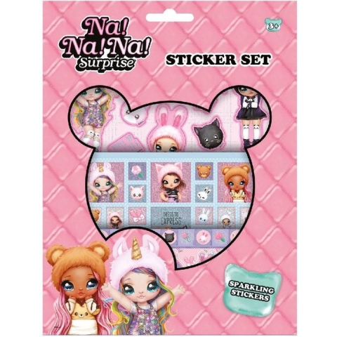 nanana surprise glitter stickers Papier Roze 3-vellen in envelop verpakking Totum stickerset