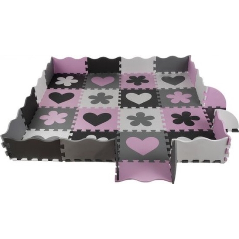 Speelmat - Puzzelmat - 36 Delig - Foam - XXL - Met randen - Opzetrand - Speelbox -  Roze / Grijs / Zwart / Wit  - Voor kinderen - Leerzaam - Grond puzzel - Kerst / Sinterklaas cadeau