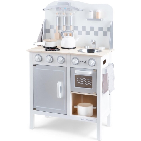 New Classic Toys Houten Speelkeuken - DeLuxe - Wit - Komt met alle Accessoires - Aanrechthoogte is 55centimeter