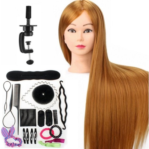 SassyGoods - Kaphoofd - Oefenpop kapper - Goud bruin haar - Met statief - 70 cm
