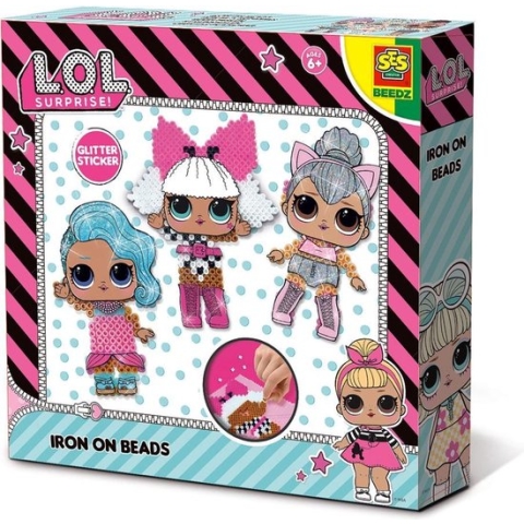 SES Beedz + L.O.L. - Strijkkralen - 1400 strijkkralen - met legbord - inclusief grondplaat, strijkpapier en glitter stickers - PVC vrij