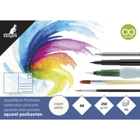 Kangaro aquarelblok - postkaarten - A6 - 15 vel - 300 grams aquarelpapier - K-5370