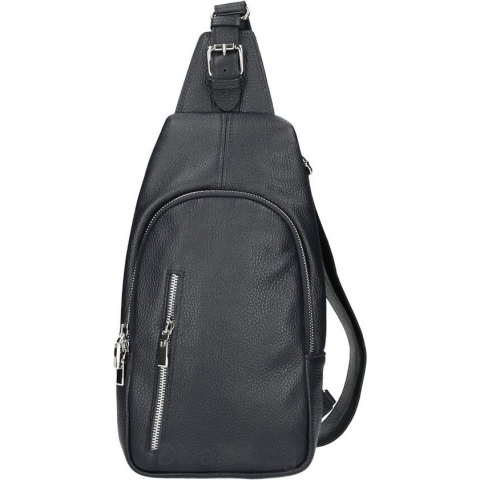 100% Lederen Rugzak Van Echt Leer, met vele zakjes ZWART kleur, langwerpige rugzak - voor en achter dagen