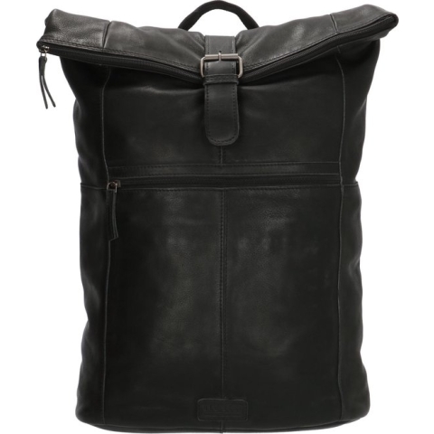 Old West Paint Rock Leren Rolltop Rugtas 15,6 inch - Zwart