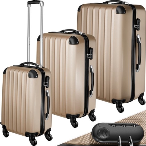 Tectake - Kofferset 3-delig champagne - hardshell - verrijdbaar