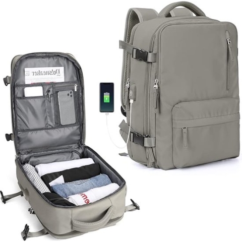 Handbagage Reistas voor Vrouwen en Mannen - Laptoptas - Flightbag en Rugzak met Cabin Size Laptopvak, USB-Oplaadpoort en Schoenencompartiment