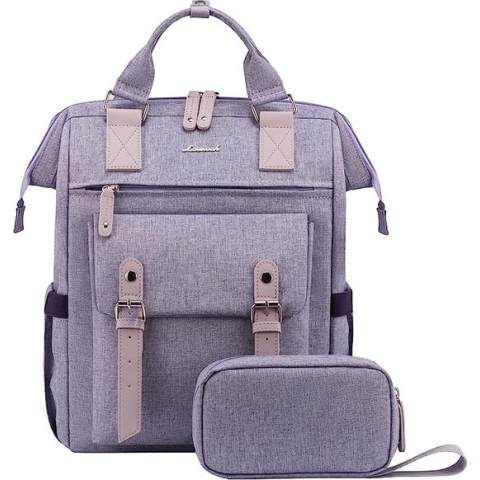 Laptoprugzak voor dames 15,6 inch, schoolrugzak voor meisjes en tieners met datakabelzak en USB-oplaadaansluiting, waterdichte schooltas rugzakken voor universiteit school kantoor lila