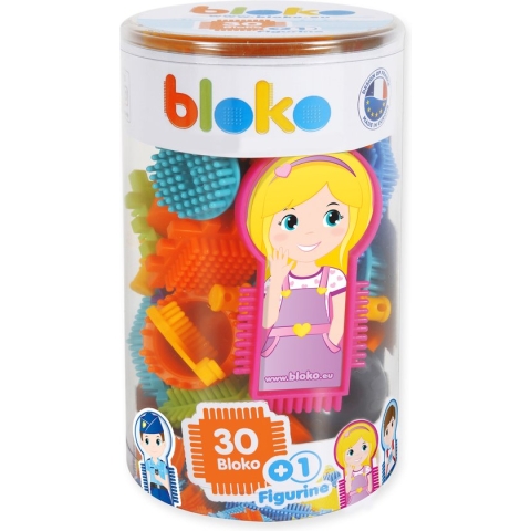 Bloko - tube met 30 bouwstukken + 1 speelfiguur - Classic - Bouwset - Nopper