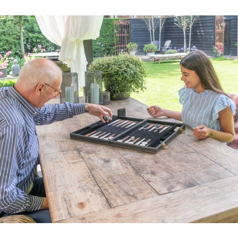 Longfield backgammon bordspel 18 Inch - Kunstleder Bruin/Ecru