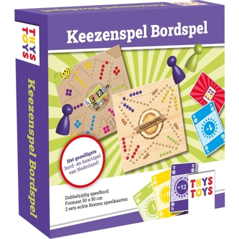 ThysToys Keezenspel - Houtlook - Keezen bordspel - Dubbelzijdig - Keezen - 2 tot 6 Spelers - 50 x 50 cm
