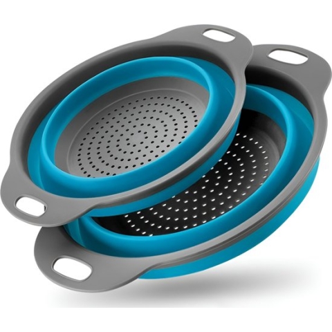 HI NATURE™ Vergiet opvouwbaar set van 2 stuks - Inklapbare vergiet - Groot en klein vergieten - Siliconen vergiet BPA Vrij | Vaatwasbestendig - Hittebestendig | Blauw