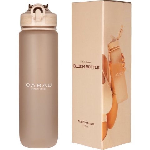 Cabau Bloom Waterfles / Drinkfles | 1 liter | Beige | Handige drinktuit & unieke maataanduiding | BPA- & Lekvrij | Drinkfles met rietje volwassenen | Drinkfles volwassenen | Drinkfles 1 liter | Verschillende drinkflessen | Cadeau voor haar