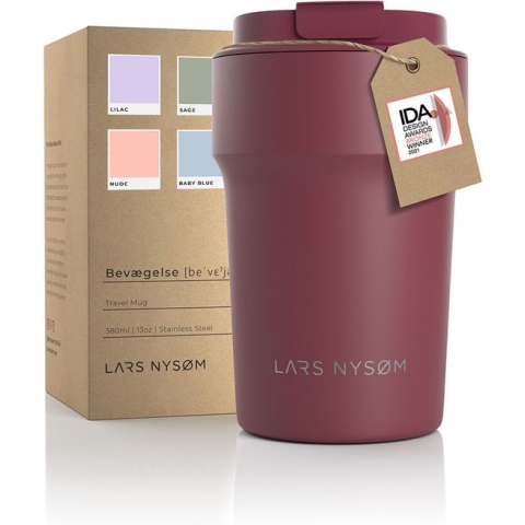 LARS NYSØM - 'Bevægelse' Thermo Coffee Mug-to-go 380ml - BPA-vrij met Isolatie - Lekvrije Roestvrijstalen Theemok - Berry