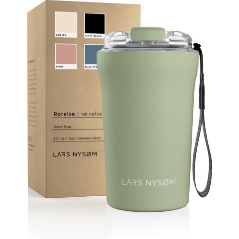 LARS NYSØM - 'Rørelse' Thermo Coffee Mug-to-go 380ml - BPA-vrij met Isolatie - Met Draagriem & Tritan Deksel - Sage
