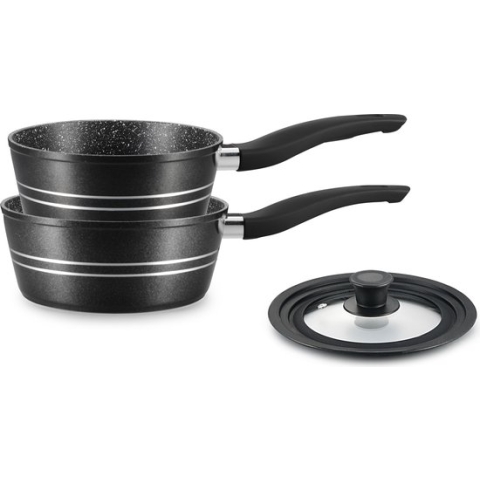 Royalty Line® FS2M Steelpannen Inductie - Steelpan Met Silicone Deksel - Ø 18/20 cm - Antiaanbaklaag - Pannenset Voor Alle Warmtebronnen - Zwart