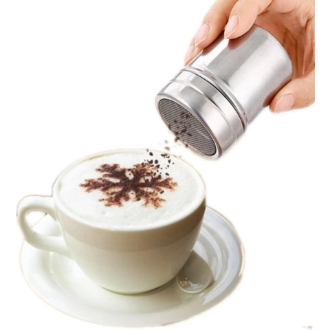 Barista Cacao poeder strooier met fijne zeef - Strooibus - 5 x 7 cm - RVS zilver