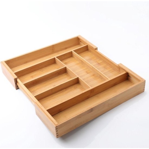 Decopatent® Bestekbak 5 Vaks -> Uitschuifbaar naar 7 Vaks - Keukenla Bestek organizer Bamboe - Bestekcassette 33-55 x 45.5 x 6.5cm