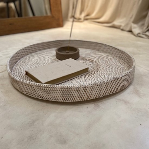 Rotan dienblad wit - groot 50 cm