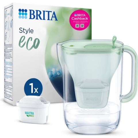 BRITA - Duurzame Waterfilterkan - Style Eco Cool - 2,4L - Groen - incl. 1 MAXTRA PRO ALL-IN-1 filterpatroon - met Cashback (enkel in België - tot €10 terugbetaald)