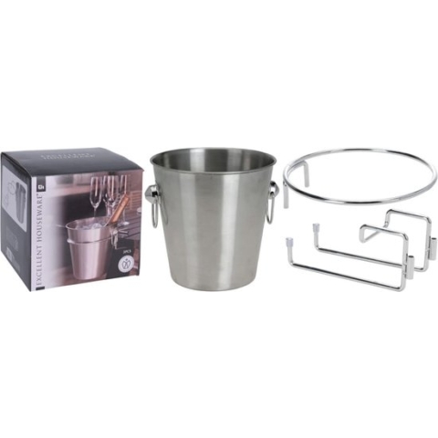 RVS champagnekoeler/ijsemmer met houder voor aanrecht of tafel - 3 liter - 22 x 22 cm