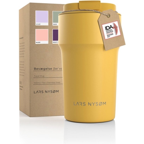 LARS NYSØM - 'Bevægelse' Thermo Coffee Mug-to-go 500ml - BPA-vrij met Isolatie - Lekvrije Roestvrijstalen Theemok - Mustard