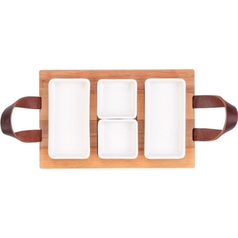 Borreltray 30cm 3-vaks met schaaltjes wit