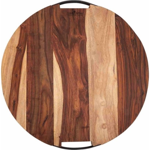 Bowls and Dishes Pure Rose Wood Duurzame Borrelplank - Tapasplank - Kaasplank - Hapjesplank - Serveerplank rond - met twee metalen handvatten - 49 cm - Cadeau tip!