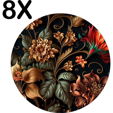 BWK Stevige Ronde Placemat - Prachtige Bloemen Kunst - Set van 8 Placemats - 50x50 cm - 1 mm dik Polystyreen - Afneembaar