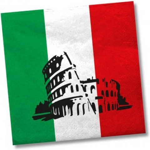 20x Italie landen vlag thema servetten 33 x 33 cm - Papieren wegwerp servetjes - Italiaanse vlag/Colosseum feestartikelen - Landen decoratie