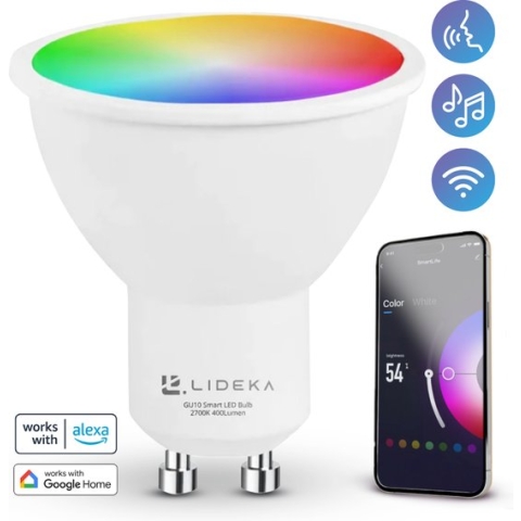 Lideka® - Slimme LED Lampen - Smart Spotjes GU10 - RGBW - met App - 6W - 400 Lumen - 2700K - 6500K - Smart LED Verlichting - Dimbaar - Google, Alexa en Siri