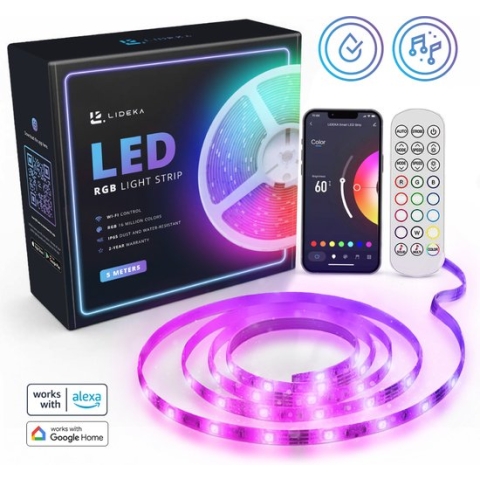 Lideka - LED Strip - 5 Meter - met Afstandsbediening - RGB - 3 Honderd Led lights - Led Light Strip - 10 mm Breed - 2 Jaar Garantie - 30W - 2.0 A - Om 15 CM Knippen - TV - Smart Verlichting - Licht strip