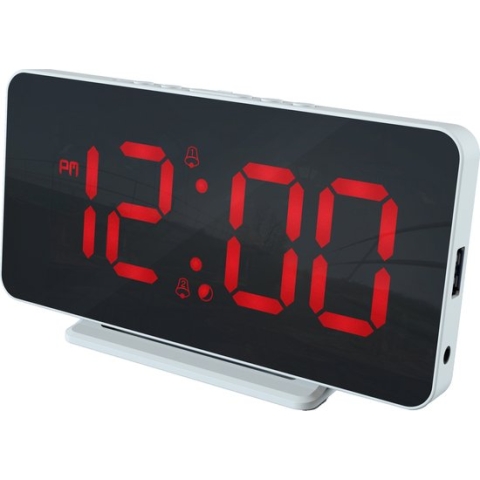 Caliber Slimline - Wekker - Digitale Klok - Slaapkamer - Twee alarmen - Groot Rood Display - USB Oplader - Wit (HCG022)