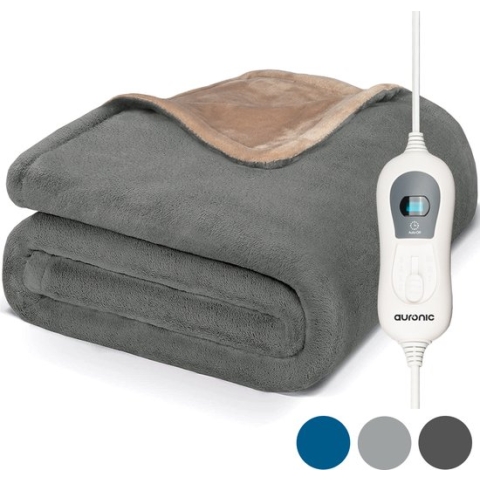Auronic Elektrische Warmtedeken - Bovendeken - 2 Persoons - 3 Standen - Met Timer - 200 x 180 cm - Grijs