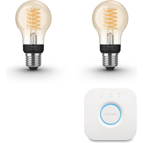 Philips Hue Starterspakket Filament E27 Lichtbron met Bridge - White - Ø 60 mm - 2 x 7W - Bluetooth